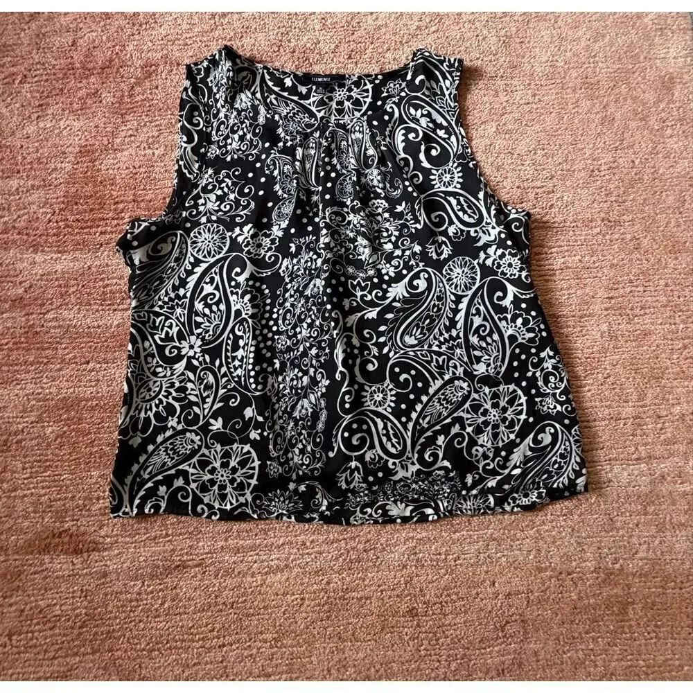 Elementz Black White Paisley Sleeveless Blouse XL Lightweight Top